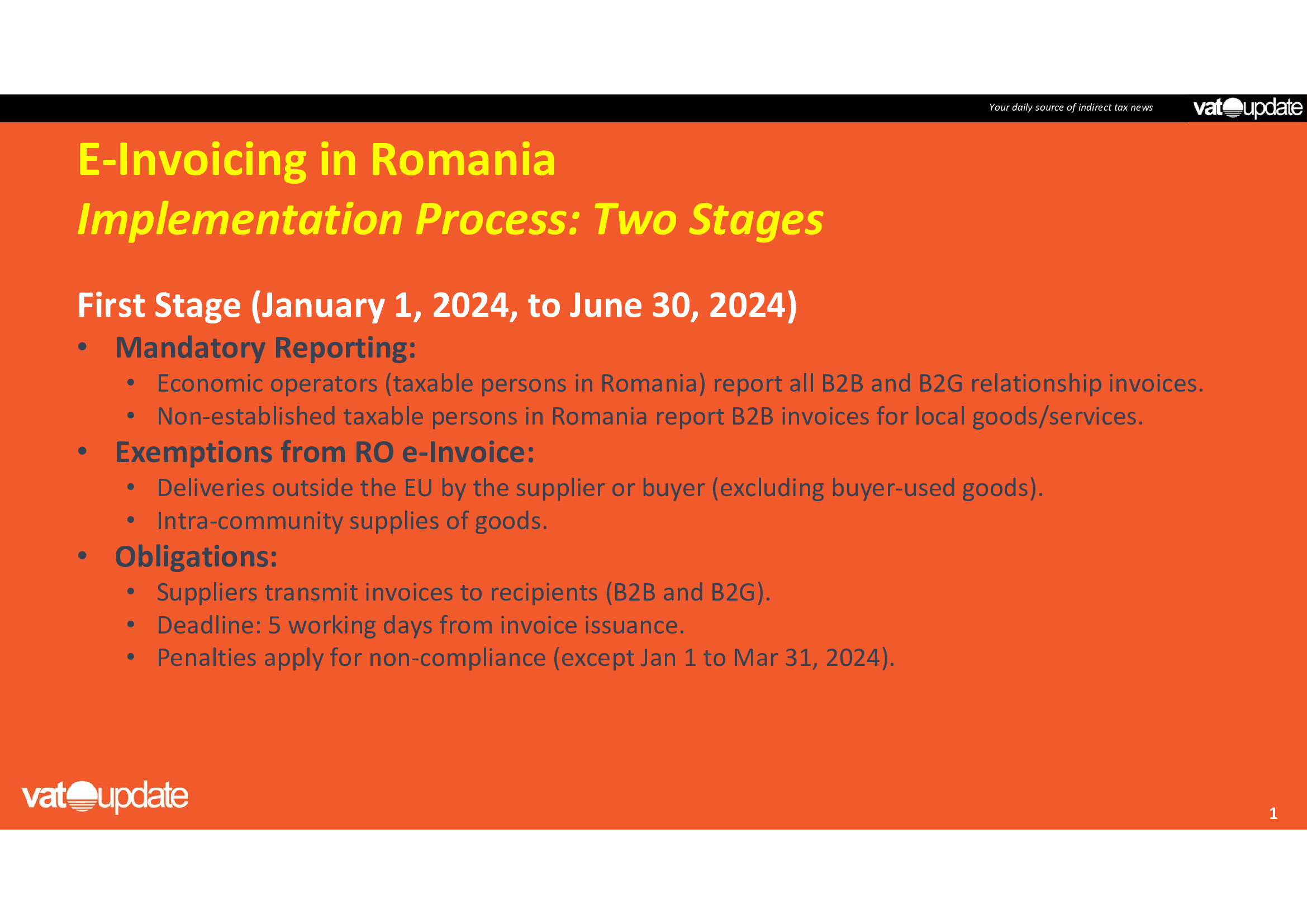 Summary of the E-Invoicing/Real Time Reporting Mandate in Romania as of 